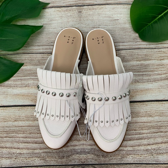 a new day Shoes - NEW White Fringe Studded Oxford Slip On Loafers